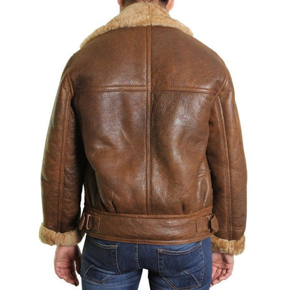 Women’s Brown Leather Sheepskin Shearling Jacket by Avanzar Leather