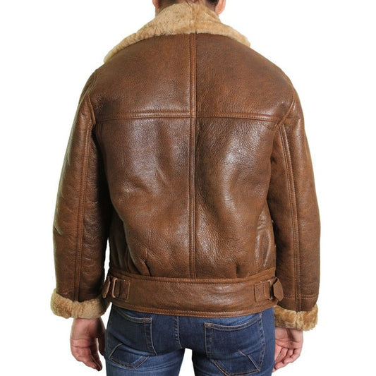 Women’s Brown Leather Sheepskin Shearling Jacket by Avanzar Leather