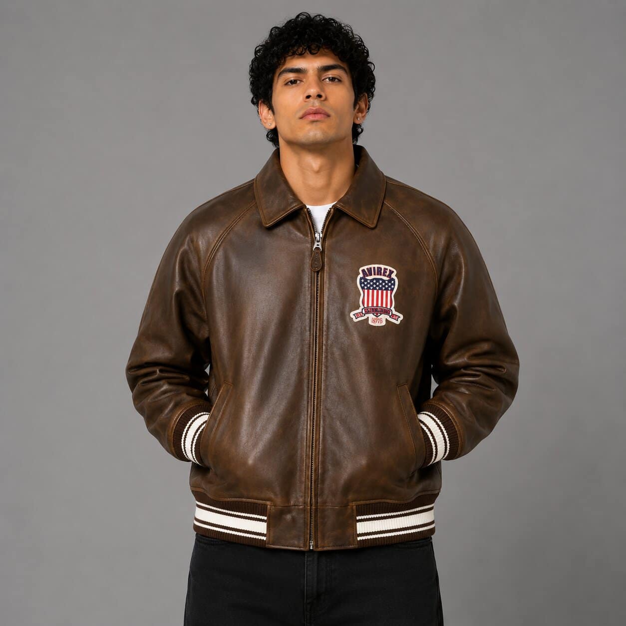 Avirex Vintage Brown Leather Letterman Jacket Limited Edition