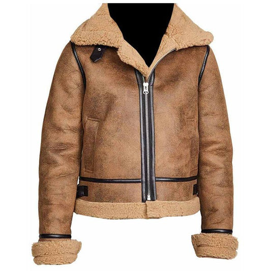 Men’s B3 Brown Sheepskin Shearling Aviator Bomber Jacket by Avanzar Leather