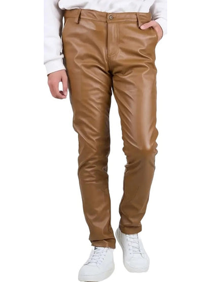 Back Side Flap Pockets Brown Leather Trousers for Men by Avanzar Leather