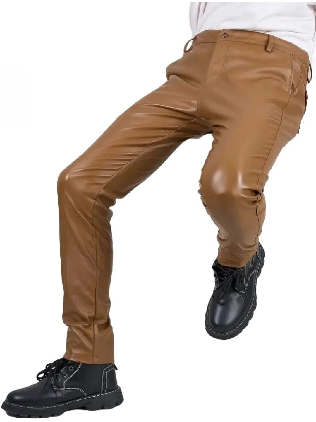 Back Side Flap Pockets Brown Leather Trousers for Men by Avanzar Leather