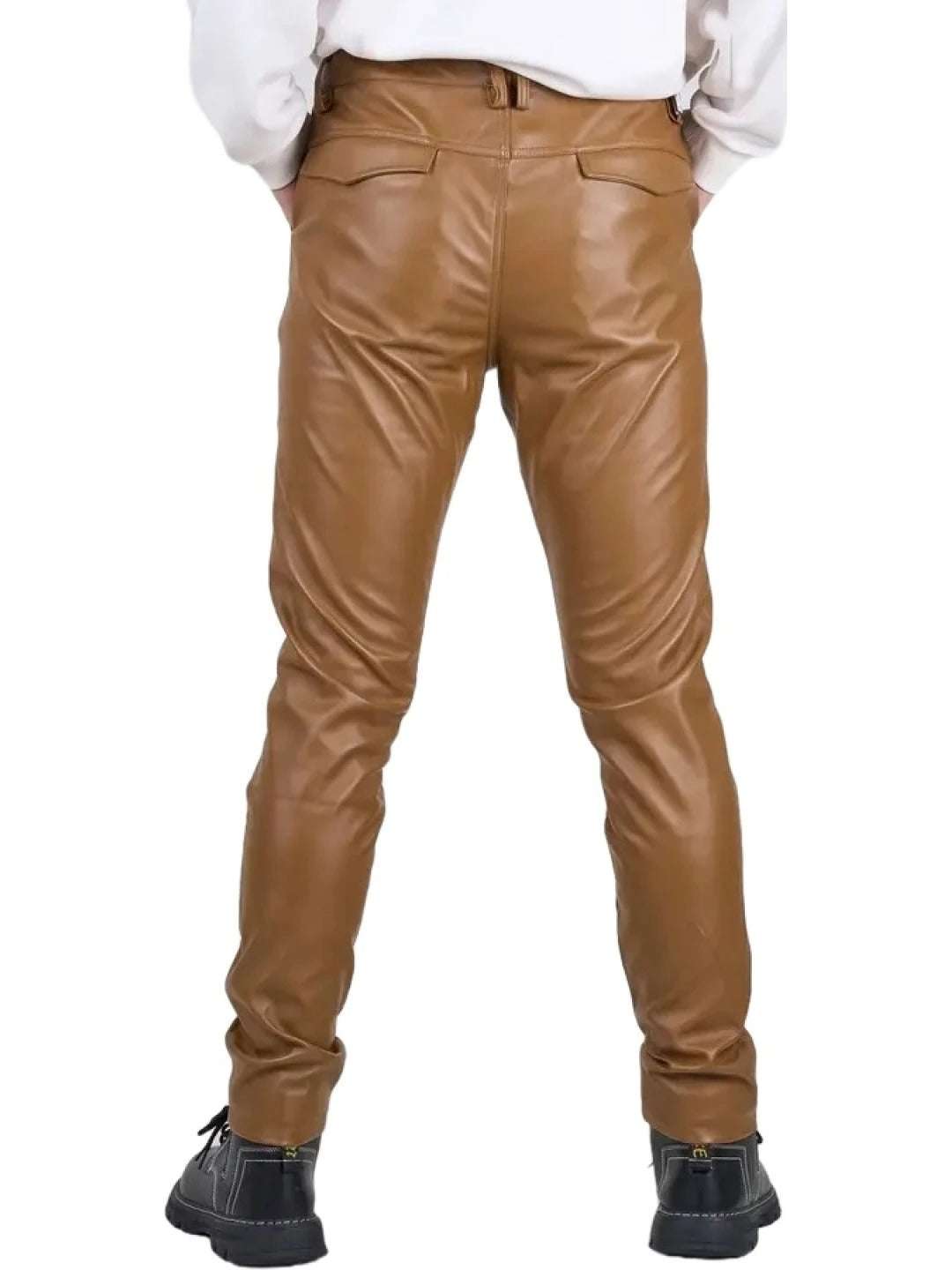 Back Side Flap Pockets Brown Leather Trousers for Men by Avanzar Leather