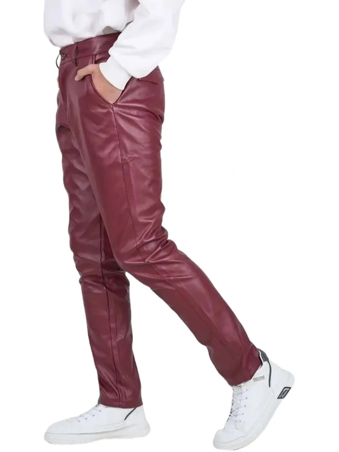 Back Side Flap Pockets Burgundy Leather Trousers for Men by Avanzar Leather