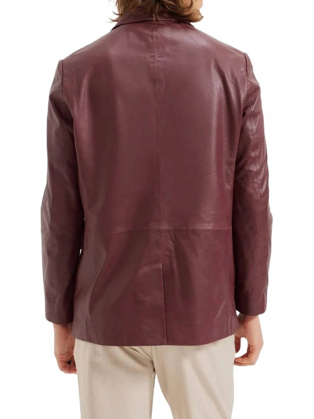 Men's Back Single Slit Burgundy Leather Blazer Sleek & Modern Outerwear