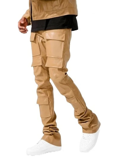 Beige Leather Cargo Pants for Men by Avanzar Leather