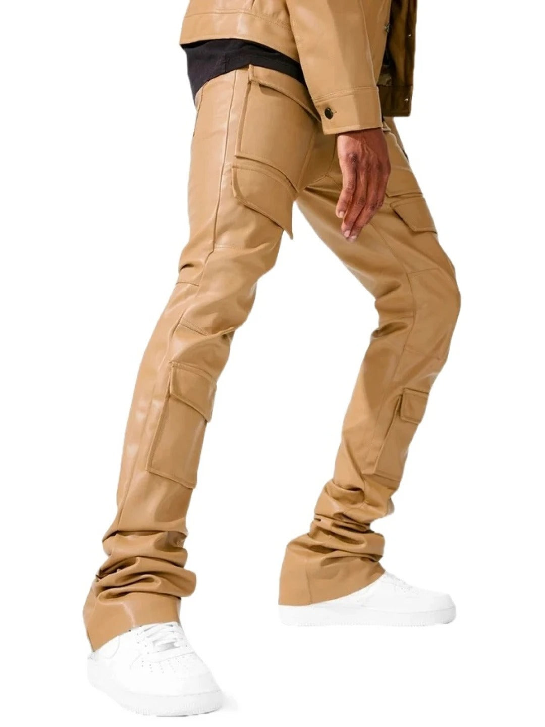 Beige Leather Cargo Pants for Men by Avanzar Leather