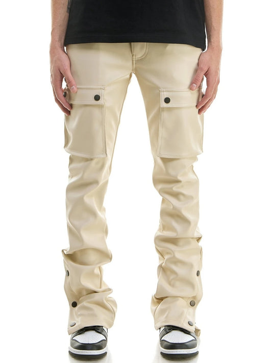 Beige Leather Cargo Trousers for Men by Avanzar Leather