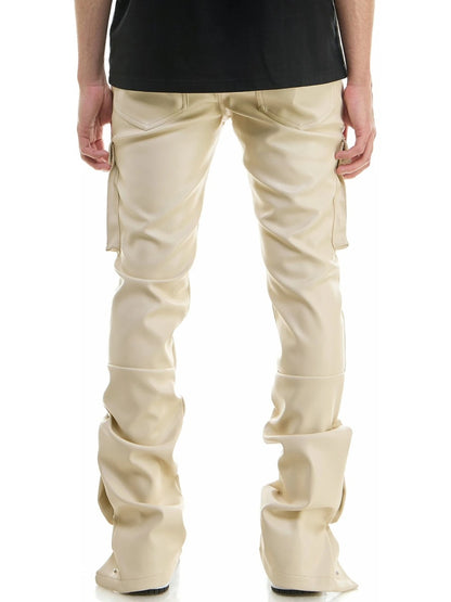 Beige Leather Cargo Trousers for Men by Avanzar Leather