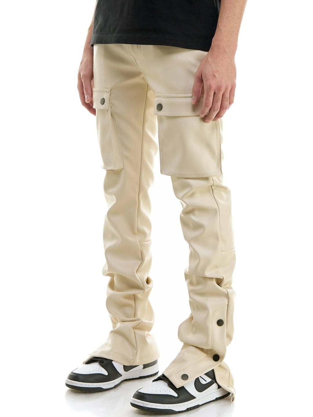 Beige Leather Cargo Trousers for Men by Avanzar Leather