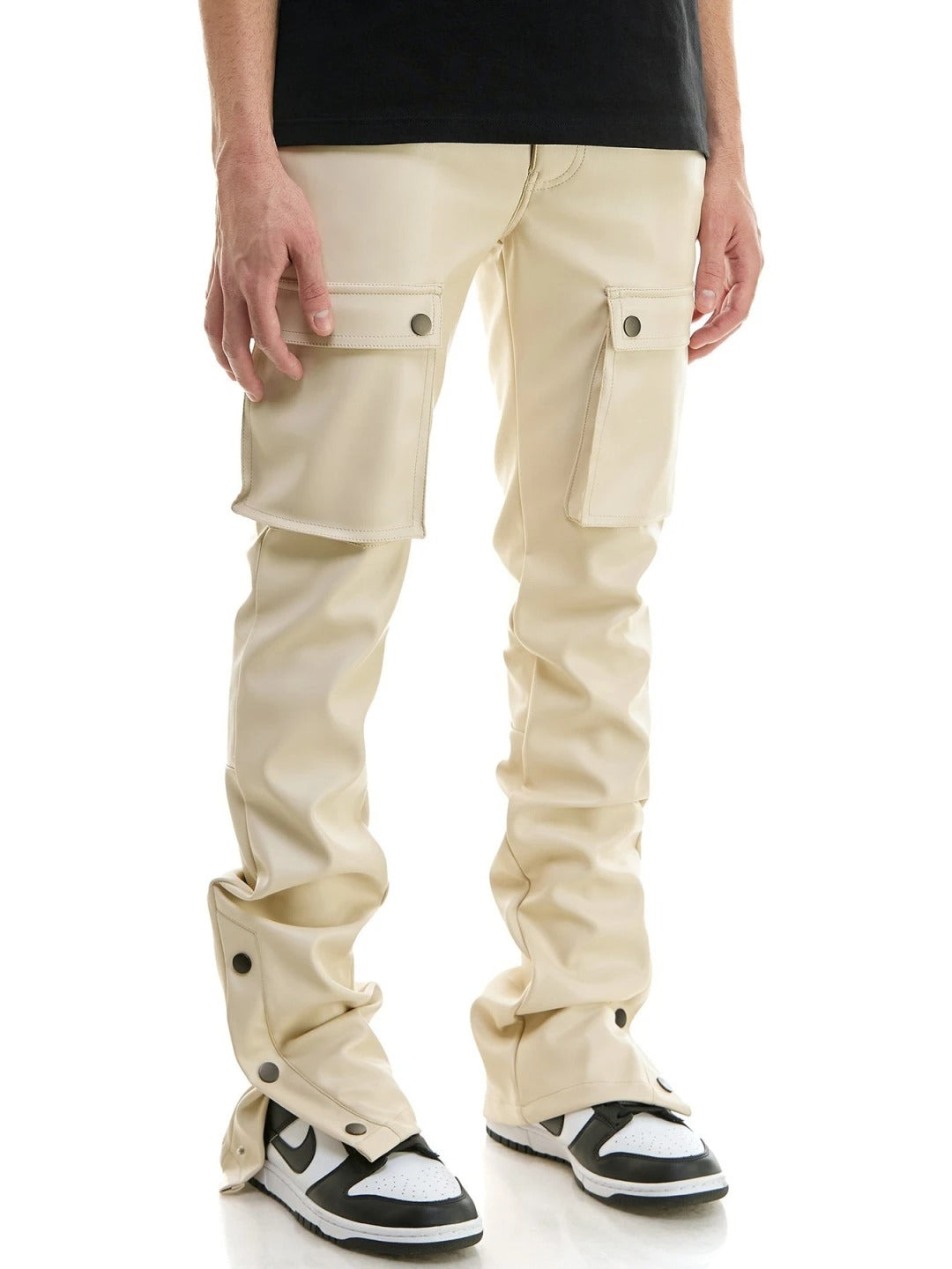 Beige Leather Cargo Trousers for Men by Avanzar Leather