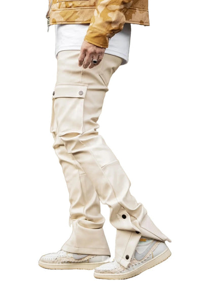 Beige Leather Cargo Trousers for Men by Avanzar Leather