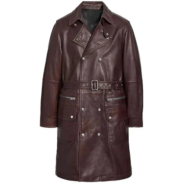 Men’s Belted Leather Trench Coat
