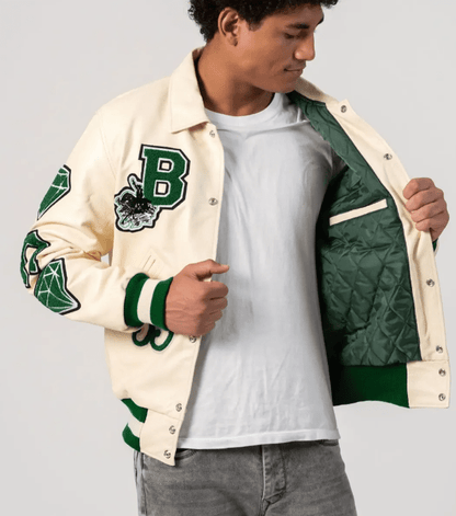 Boston Limited Edition Bomber Varsity Jacket in Off White