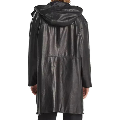 Men’s Black Hooded Leather Trench Coat