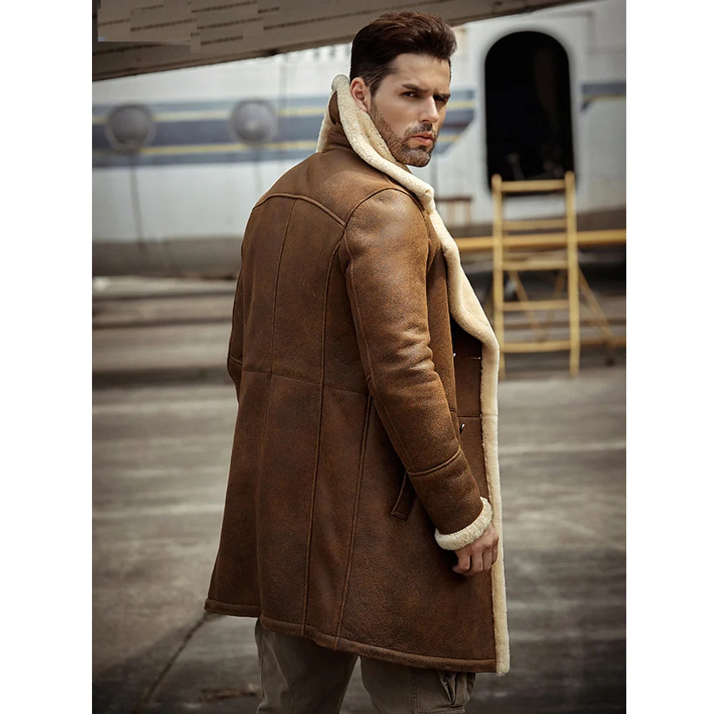 Men's B7 Bomber Sheepskin Leather Coat in Brown