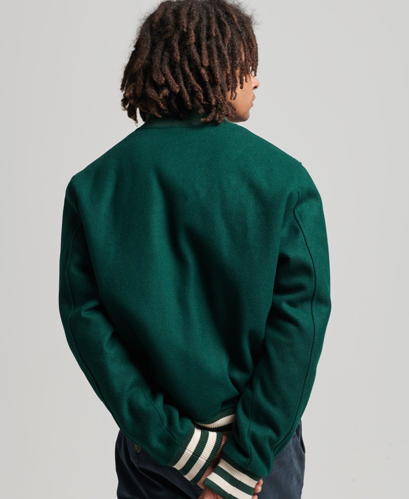 Men's Bomber Varsity Leather Jacket in Green