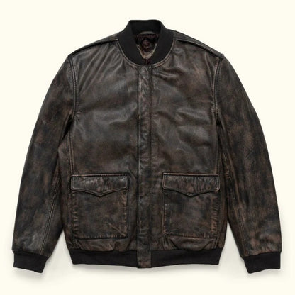 Men's Bomber Vintage Leather Jacket in Black Bold and Timeless