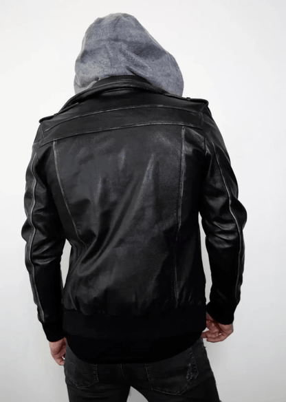  Men's Distressed Black Bomber Leather Jacket