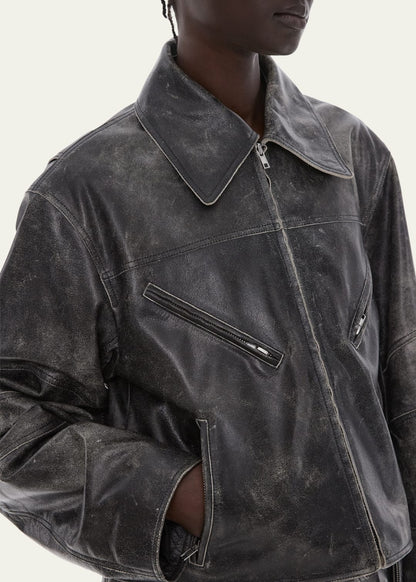 Men's Black Distressed Vintage Leather Jacket