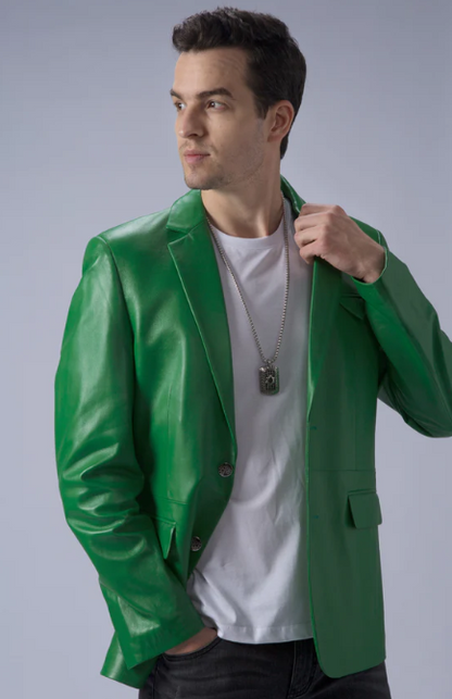 Men's Leather Blazer in Green