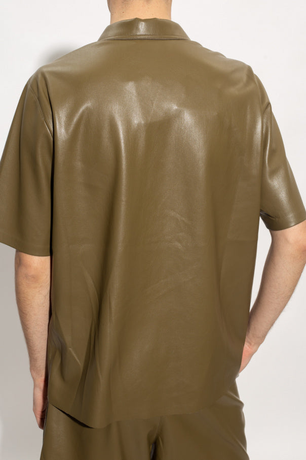 Men's Olive Green Half Sleeve Leather Shirt