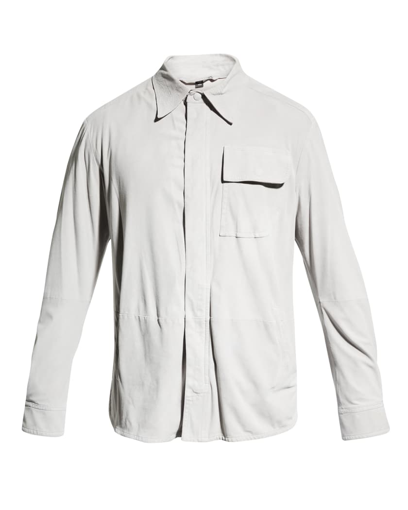 Men's White Full Sleeve Leather Shirt