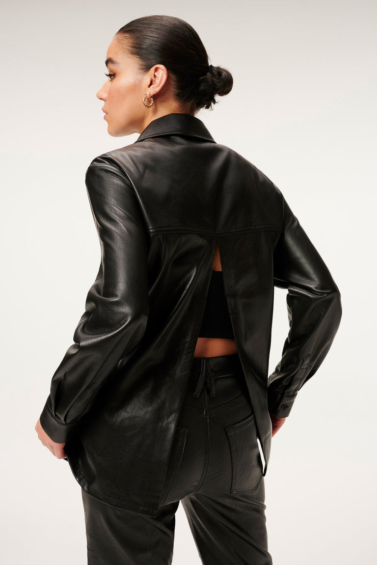 Women's Black Trucker Leather Shirt with Classic Fit