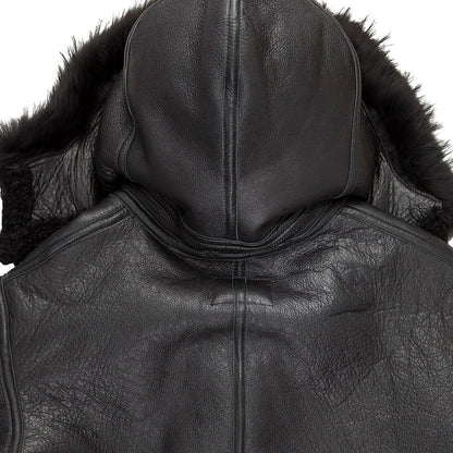 Men’s Black B-3 Hooded Shearling Bomber Jacket