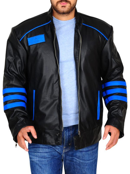 Black & Blue Biker Leather Jacket