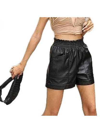 Women’s Black High-Waist Leather Shorts – Sleek and Trendy