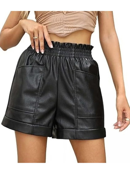 Women’s Black High-Waist Leather Shorts – Sleek and Trendy