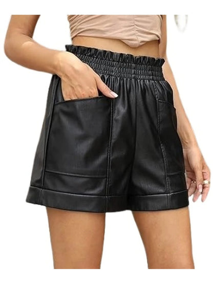 Women’s Black High-Waist Leather Shorts – Sleek and Trendy