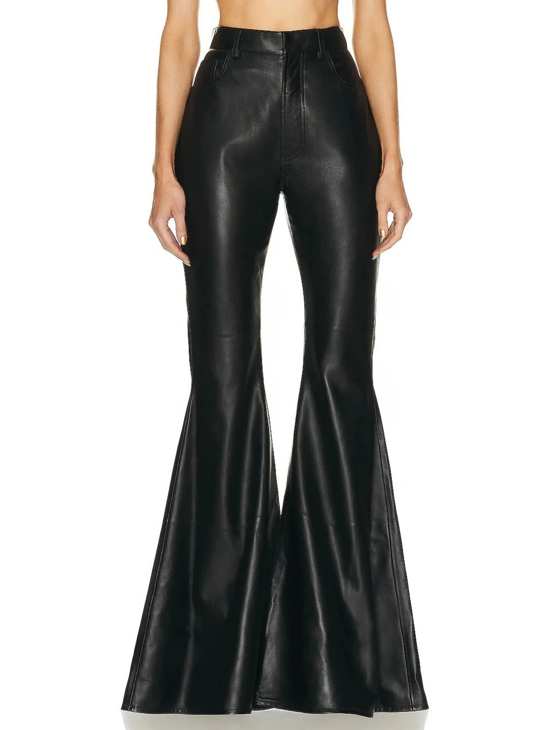 Black Leather Flare Pants