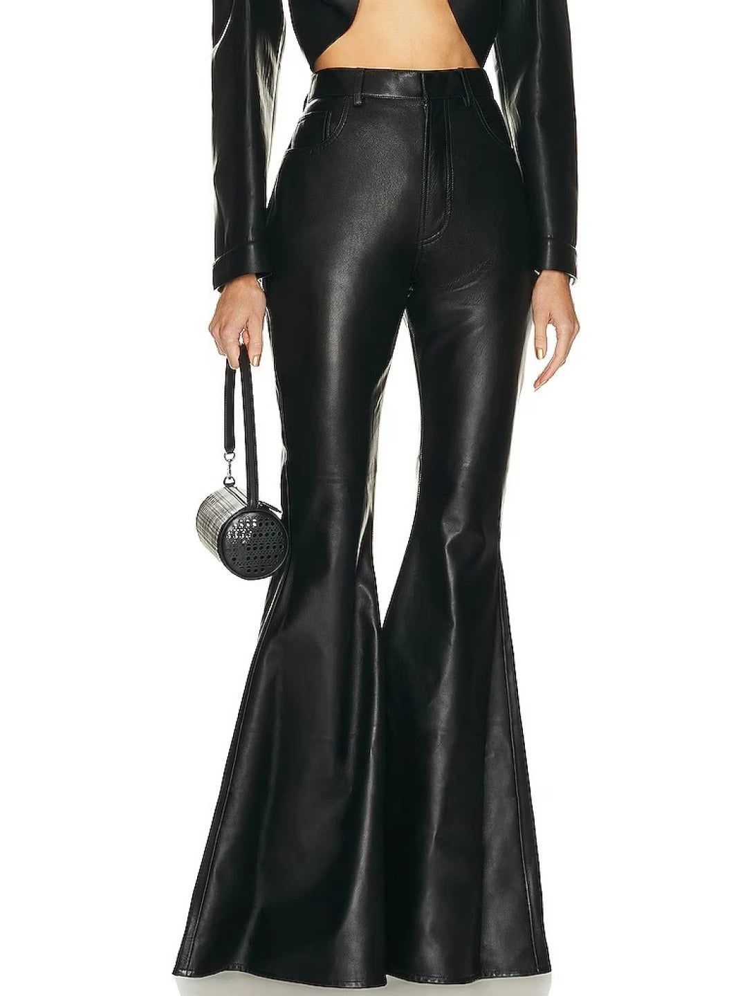 Black Leather Flare Pants