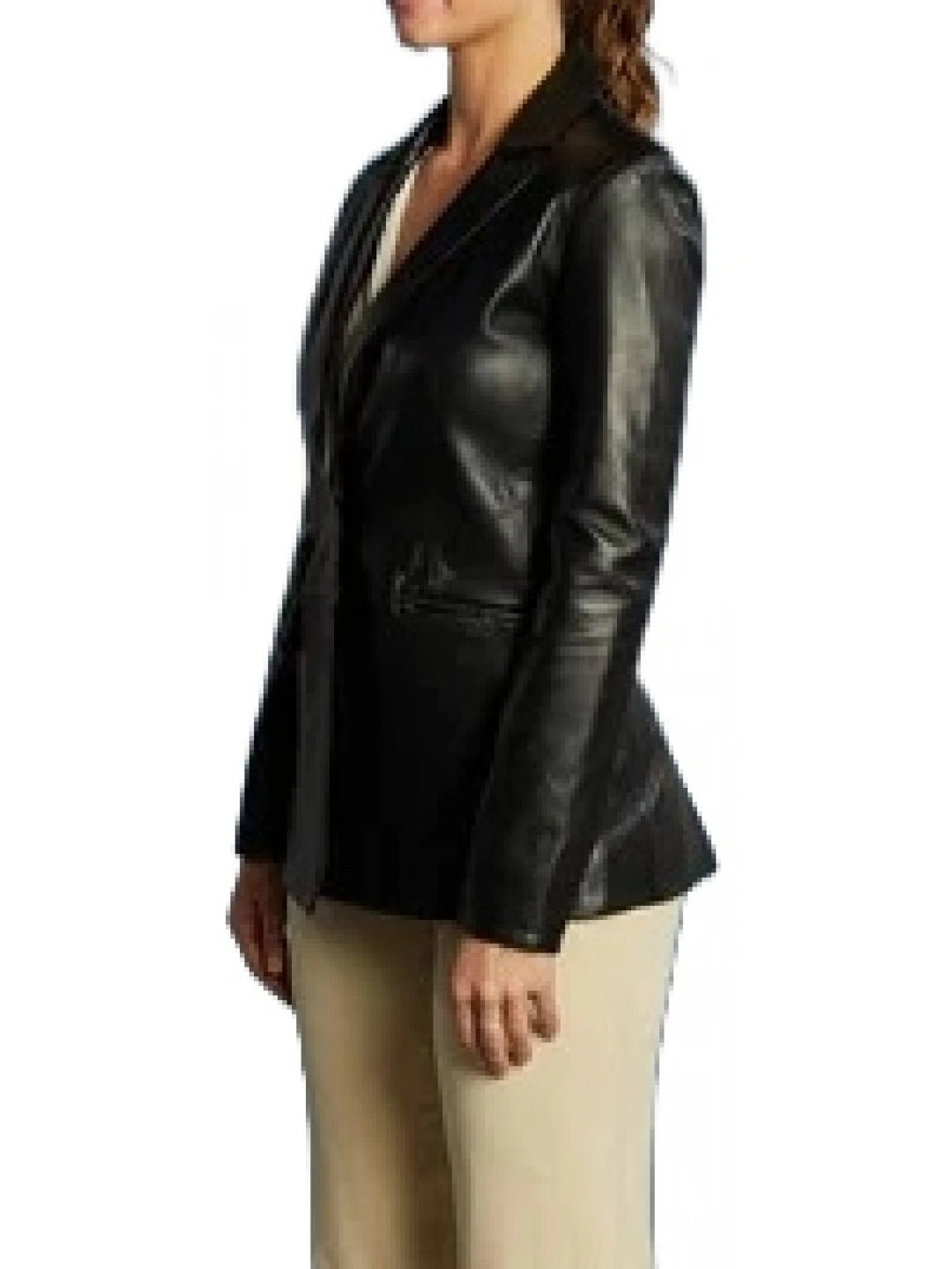 Women's Black Leather One Button Blazer Sleek & Stylish Outerwear