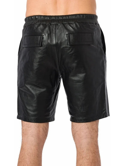 Men’s Black Leather Shorts with Elastic Waistband – Sleek and Comfortable