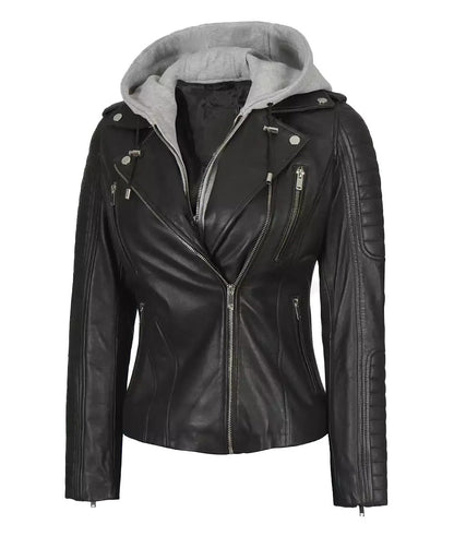Women’s Black Leather Hooded Jacket – Avanzar Leather