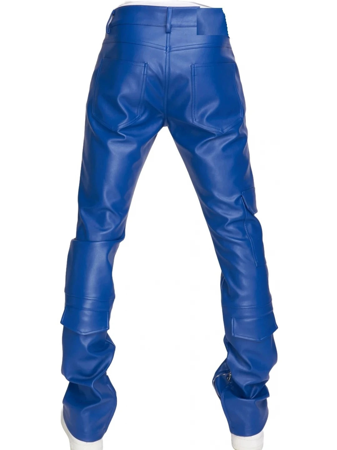 Blue Leather Stacked Cargo Pants for Men by Avanzar Leather