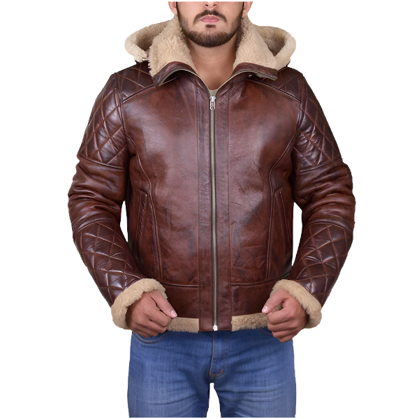 Men's Brown Shearling Jacket with Hoodie - Cozy & Stylish