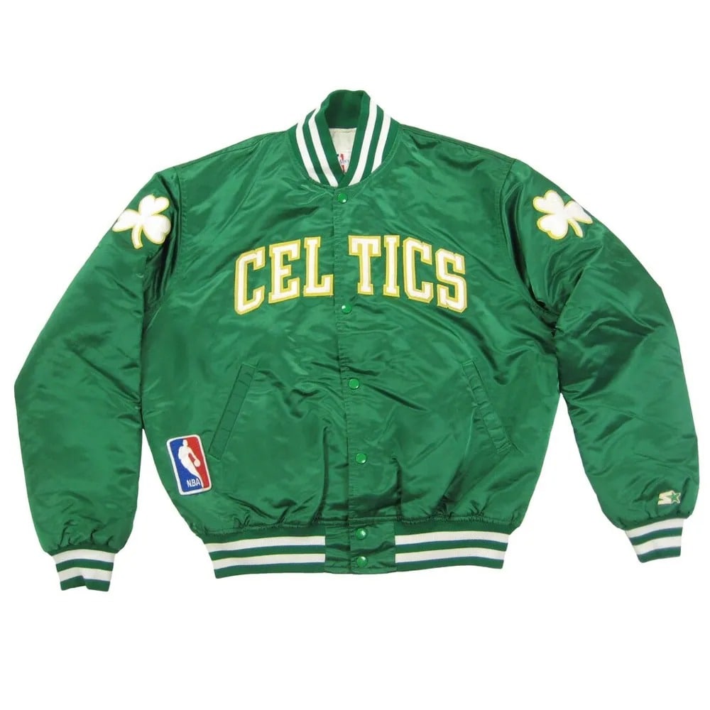 Boston Celtics Green Satin Bomber Jacket – Classic Varsity Style