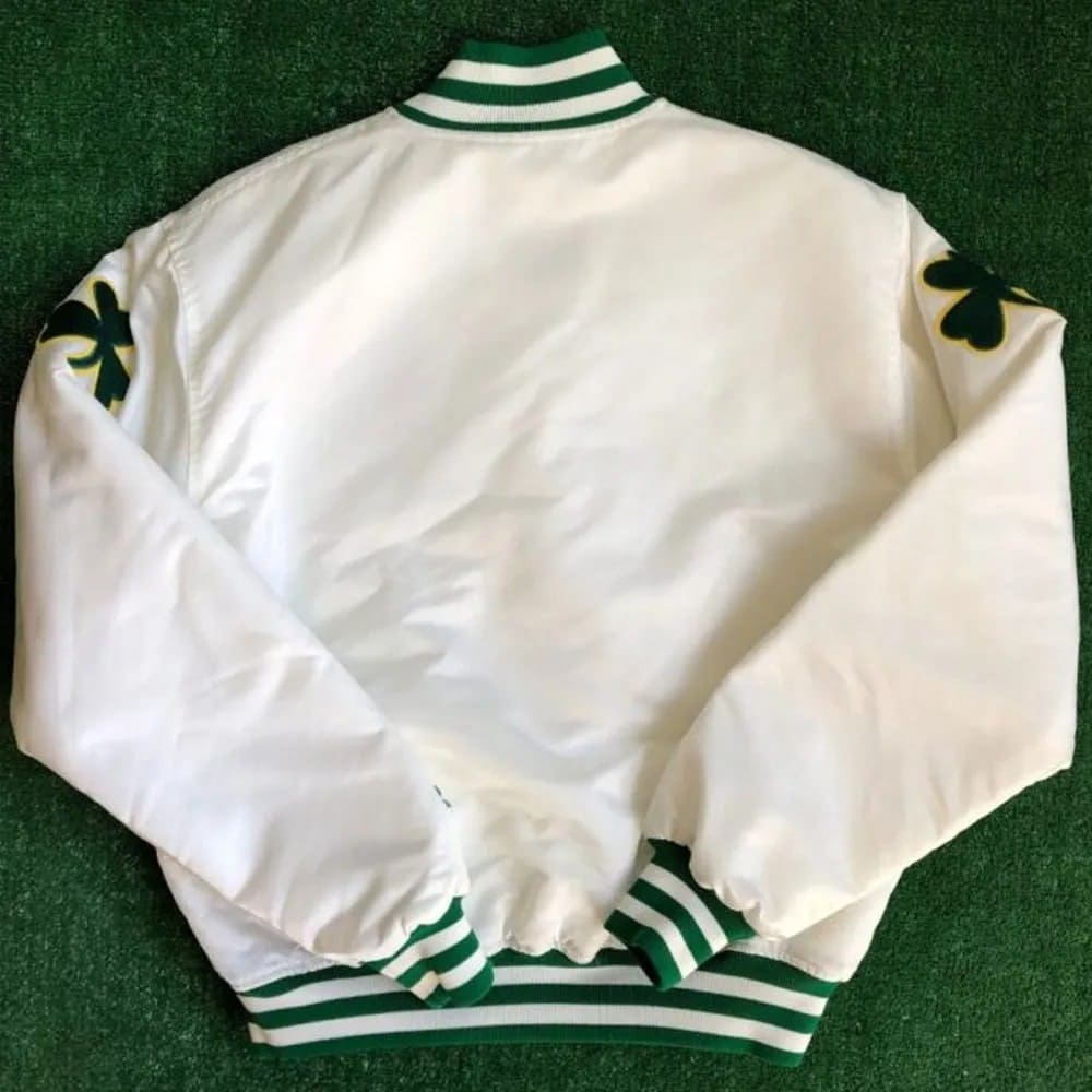 Boston Celtics Green Satin Bomber Jacket – Classic Varsity Style