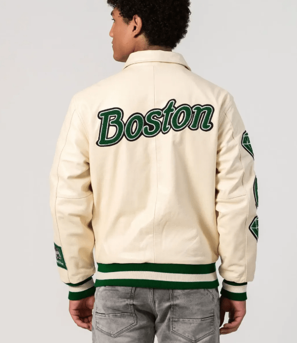 Boston Limited Edition Bomber Varsity Jacket in Off White