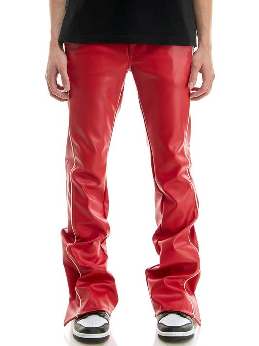 Bottom Slit Red Leather Pants for Men by Avanzar Leather