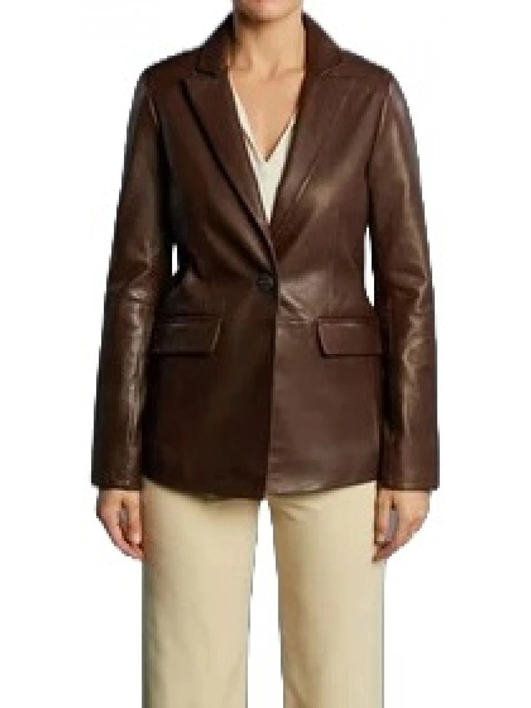 Women's Brown Leather One Button Blazer Timeless & Chic Outerwear