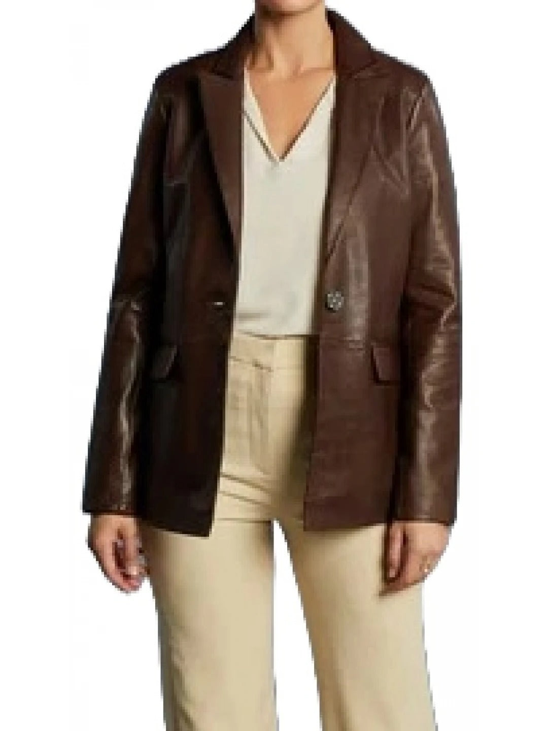 Women's Brown Leather One Button Blazer Timeless & Chic Outerwear