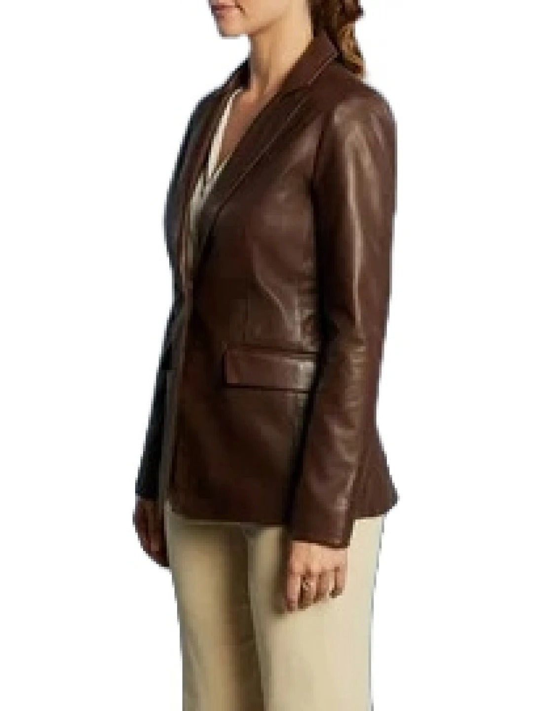 Women's Brown Leather One Button Blazer Timeless & Chic Outerwear