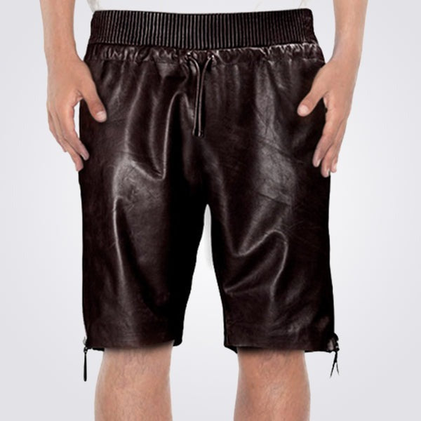 Men’s Brown Leather Side-Zip Shorts – Avanzar Leather