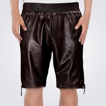 Men’s Brown Leather Side-Zip Shorts – Avanzar Leather