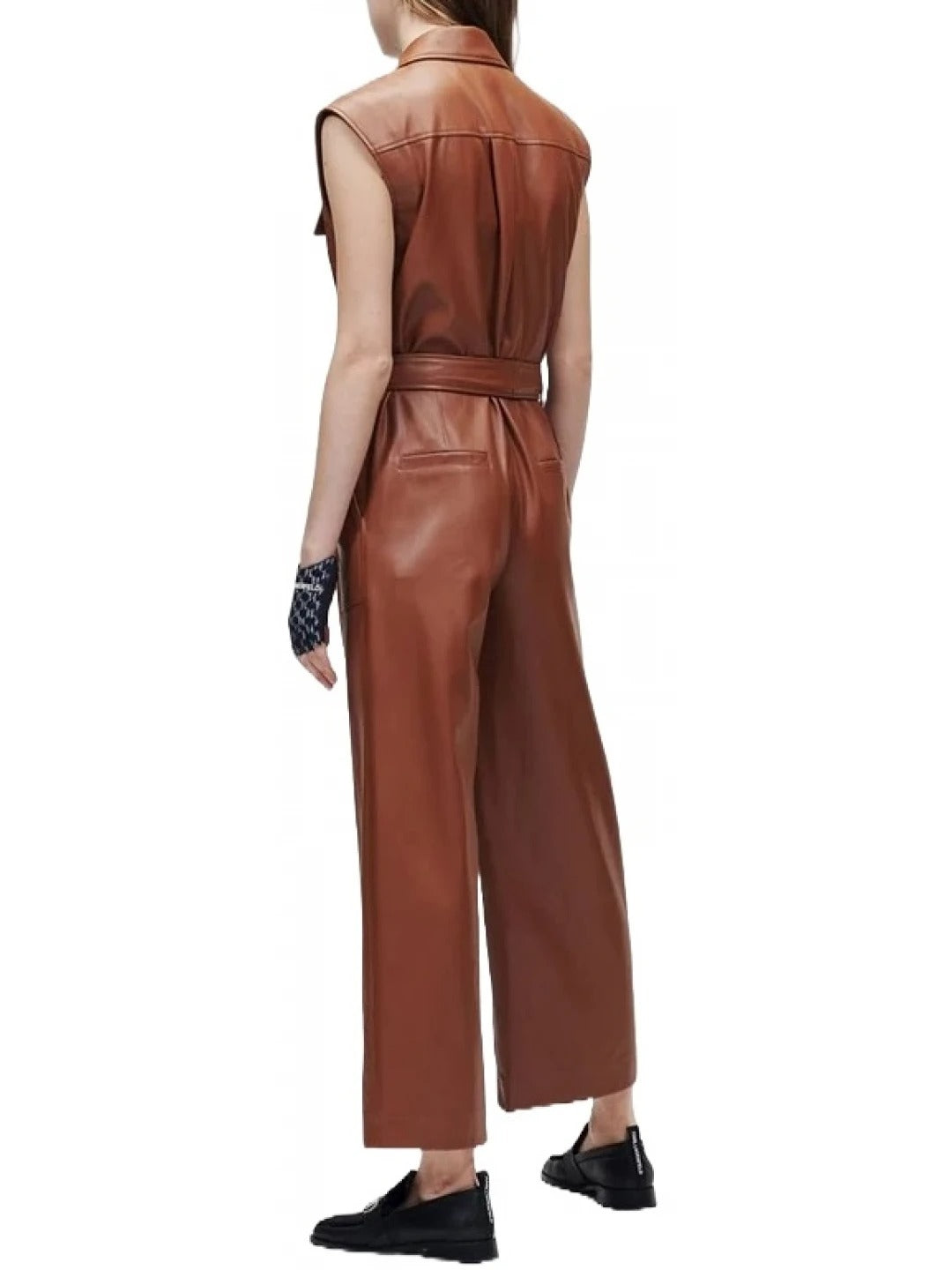 Avanzar Leather Brown Sleeveless Leather Jumpsuit